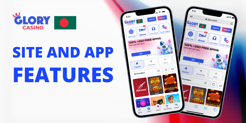 Features Website and App Glory Casino BD